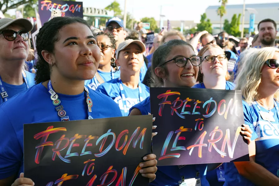 Closeup of crowd at the Freedom to Learn Rally in Orlando, Florida